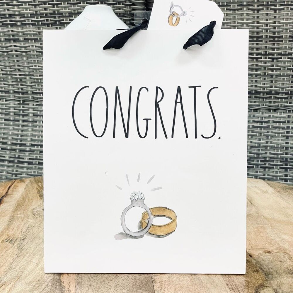 NWT Rae Dunn White CONGRATS Wedding Engagement Gift Bag w/ engagement ring card